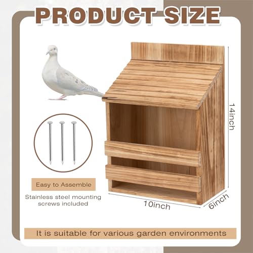 Briwooody Wooden Open Mourning Dove Nesting Box for Outside Dove Bird House 14 H x 10 W x 6 L Inches Bird Nesting and Roosting Platform Hanging Birdhouse Garden Decoration (Flat Roof, Brown) - style: Flat Roof