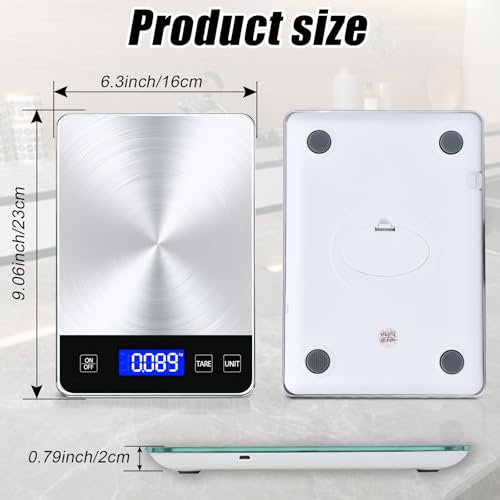 Food Kitchen Scale, 33lb Food Scale Precisely Measures Grams and Ounces for Baking and Cooking, 304 Stainless Steel Kitchen Scale for Food with LCD Display, Batteries Included - style: Rechargeable / 33lbs