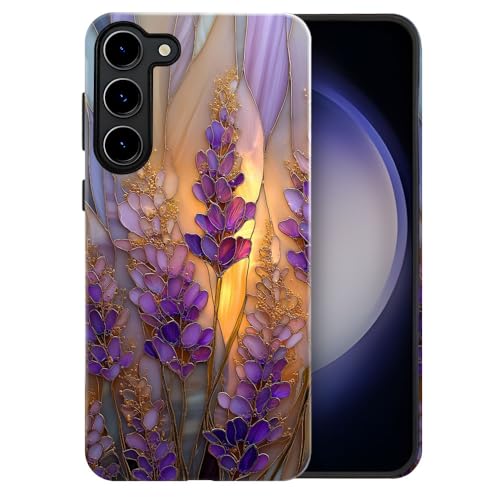 Compatible with Samsung Galaxy S23 Case,Glossy Case All-Round Protection Shockproof Anti-Scratches TPU Cover,Cases for Man Woman-Stained Glass Lavender in Bloom - color: Stained Glass Lavender in Bloom, size: Galaxy S23