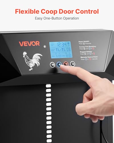 VEVOR Automatic Chicken Coop Door, DC & Battery Powered Chicken Door with LCD Display, Light Sensor, Timer & Manual Setting, Anti-Pinch Security, Durable Aluminum Alloy, Chick Run Gate Opener for Farm - color: Black, size: 15.9"L x 13.0"W x 3.4"H