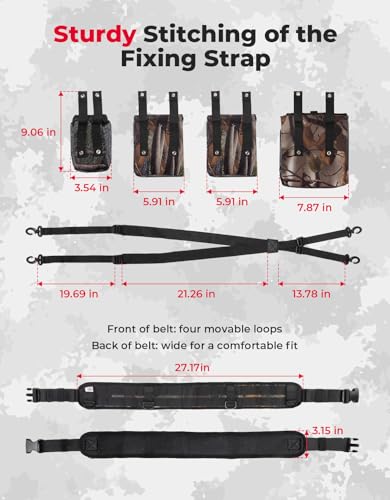 KEMIMOTO Dove Hunting Belt, Tactical Shell Pouch Dove Belt | Shoulder Strap, Breathable Design & 4 Pouches for Tools, Accessories and Gear, Ideal for Hunting, Fishing & Dog Training - color: Camo