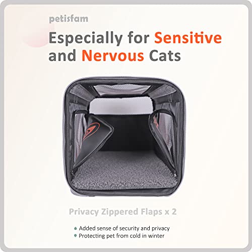 You've got This Cat Carrier with Privacy Flaps for Nervous Fur-Kids. Top-Load Quick-in. 360° Airy Mesh Windows Let Cats See You & Reduce Travel Anxiety. Rip-Stop Fabric & Lockable Zips Hug Securely - color: NervousCats