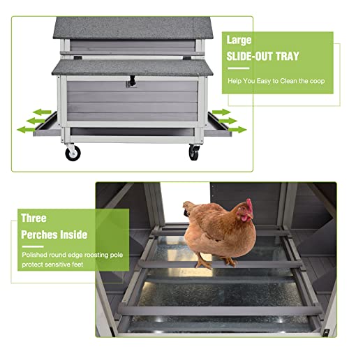 GUTINNEEN Large Chicken Coop on Wheels Mobile Wooden Hen House Weatherproof Duck Poultry Cage 67.3" L for 6-8 Chickens with 6 Nesting Box - size: 67.3"L x 40.0"W x 49.8"H