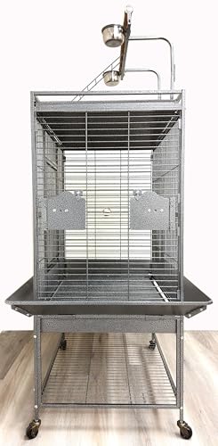Extra Large Elegant and Durable Wrought Iron Climbing Ladder Perch Stand Play Top Ground Bird Parrot Metal Cage Around Seed Guard Storage Shelf with Heavy Duty Lockable Rolling Wheels - size: 32" x 23" x 69"H