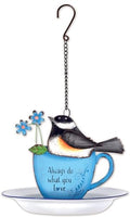Sunset Vista Designs for The Birds Enameled Cup & Saucer Hanging Birdfeeder, 13.5-Inch, Chickadee