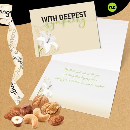 NUT CRAVINGS - Sympathy Condolence, Mixed Nuts (7 Assortments) | Gift Basket with Sympathy Ribbon + Greeting Card Food Platter, Healthy Snack Care Package, Food Assortments - style: 5. Sympathy - Deluxe (7 Assortment)