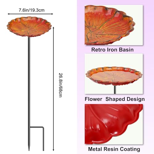 2PCS Hummingbird Bird Bath for Outside, Freestanding Metal Flower BirdBaths Bowl with Stake, Detachable Birdfeeder for Outdoor Yard Lawn Garden Decor (2PCS-Purple-Orange) - style: 2PCS-Purple-Orange