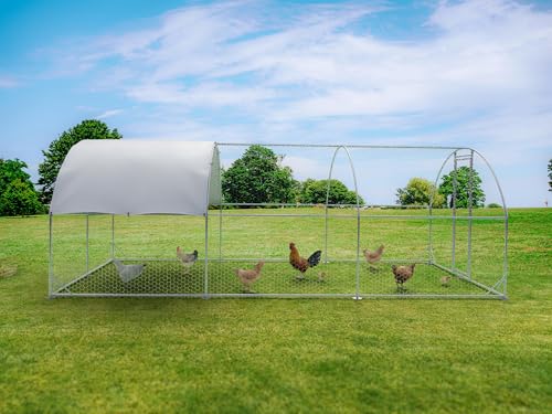 Large Metal Chicken Coop,Outdoor Chicken Coop Run Chicken Shelter with Water-Resident and Anti-UV Cover,Dome Roof Walk-in Poultry Cage Duck Rabbit House for Outside,Backyard and Farm, 19.5'x9'x6.5' - color: Dome Roof, size: 234.0"L x 108.0"W x 78.0"H