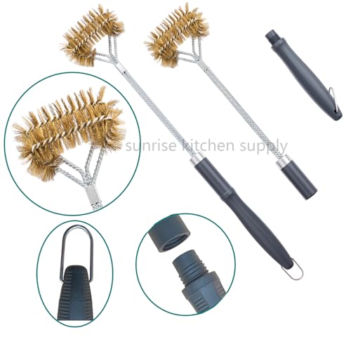 SUNRISE Fryer Brush with Long Handle (Brass with Plastic Handle, Double Brush) - color: Brass With Plastic Handle, size: Double Brush
