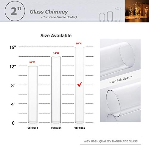 WGVI Hurricane Candle Holder Sleeve, Wide 2", Height 16", Clear Glass Cylinder Candleholder, Chimney Tube, Open Ended Candle Shade, 6 Pieces Bulk - size: 2"x16"H