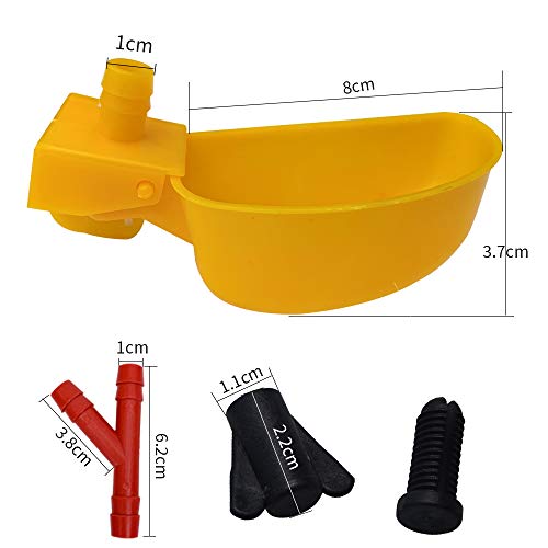 10set Quail Waterer Automatic Bird Water Cups for Cage Hang Drinker Poultry Bird Watering System (Yellow) - color: yellow