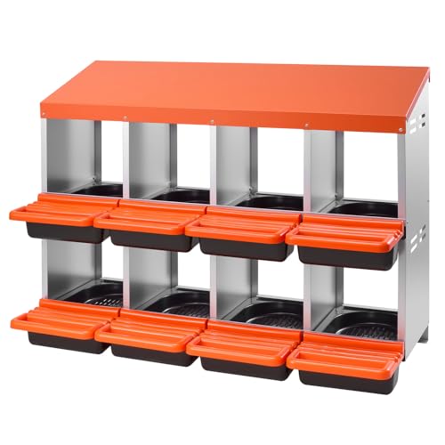 VEVOR 2 Tiers Chicken Nesting Boxes, 8 Compartments, Metal Egg Laying Boxes with Protective Collection Lids, Roll Out Nesting Box, Easy to Assemble, Ideal for Hens, Ducks, Chickens, and Other Poultry - size: 41.7"L x 20.6"W x 31.4"H