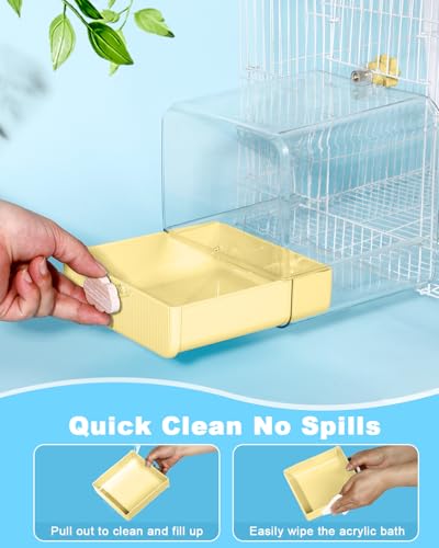 Hanging Bird Bath for Cage, 3 in 1 Multifunction Bird Bath/Bowl/House, Bird Cage Accessories Suitable for Small to Medium Birds Parakeet, African Grey, Conure, Cockatiel(6.8X6.8X6.8 inch Yellow) - color: Yellow