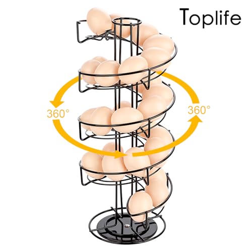 Toplife Spiral Design Metal Egg Skelter Dispenser Rack, Storage Display Rack, Black - color: Black