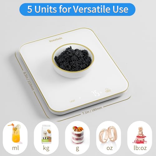 Homebuds 33lb Digital Food Scale Grams and Ounces in 1g, High Precision Assured by Kitchen Scale Professional Factory Since 2001, Gram Scale for Cooking and Baking, LED, 3*AAA, White by Golden Line - color: white