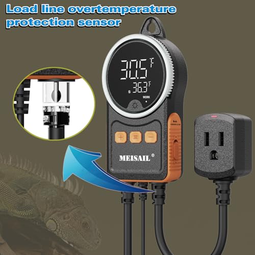 Temperature Controller, for Aquaculture or Plant Seedling, Pet Temperature Controller, Reptile Thermostat, with Overheat Protection and Dualensor Smart Protection - color: MS-60B