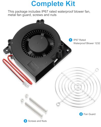 GDSTIME 120mm x 32mm Blower 12V Waterproof IP67 Fan 2Pin Dual Ball Bearing | High Airflow, Squirrel Cage, DC Brushless, Centrifugal, for RV Fridge, Car Audio Amplifiers, PSU, Inverter, Fireplace Cooling - size: 120x32mm