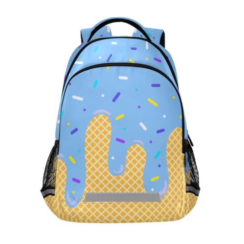 Kids Blue Ice Cream Backpack for Boys Girls School Bags | Elementary Middle, Travel Daypack Lightweight Waterproof with Reflective Strip - color: Blue Ice Cream