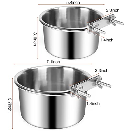 Crate Food and Water Bowl, ShineMe 2 Pack Stainless Steel Hanging Pet Bowls for Crates Kennels Cages, Metal Dog Crate Bowls Hanging No Spill for Medium and Large Pets (7.1 * 3.5” & 5.5 * 3.2”) - color: Silver (60oz+30oz)