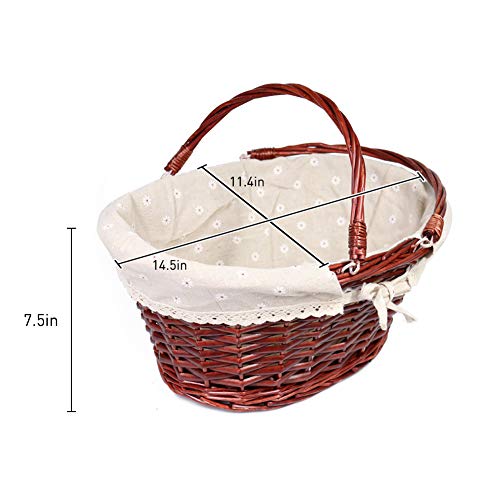 Wicker Gift Baskets Empty Oval Willow Woven Picnic Basket Easter Candy Basket Wine Basket with Handle Egg Gathering Wedding Basket (Brown) - color: Brown, size: Large