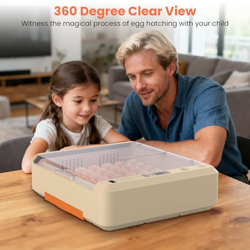 Egg Incubator with Auto Turning and Humidity Control, 36-60 Eggs Hatcher with External Drawer Water Tank, Adjustable Space for Chicken Duck Goose Quail Turkey Eggs, Orange
