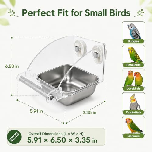 Bird Feeder for Cage - Stainless Steel Anti-Slip Bird Food Bowls, Spill-Proof Parakeet Feeder for Cockatiels, Lovebirds, Budgies, Small Birds