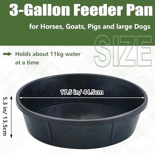 Sadnyy 3 Pcs 12 Quart/ 3 Gallon Rubber Feeder Pan, Rubber Feed Pan Utility Horse Feed Bucket Dog Bowl Horse Feeder for Cats Dogs Goats Chicken Dust Bath Container Animal Feeding, 17.5 x 5.3 inches - size: 12 Quart/ 3 Gallon