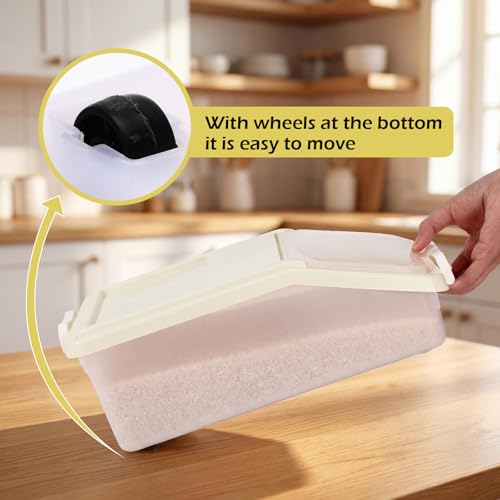 3 Pcs Rice Storage Container 11 lb Airtight Flour Container with Wheels Measuring Cup Clear Pet Food Dog Cat Birds Food Bin Grain Cereal Organizer Box for Dry Baking Supplies(Milky White) - color: Milky White