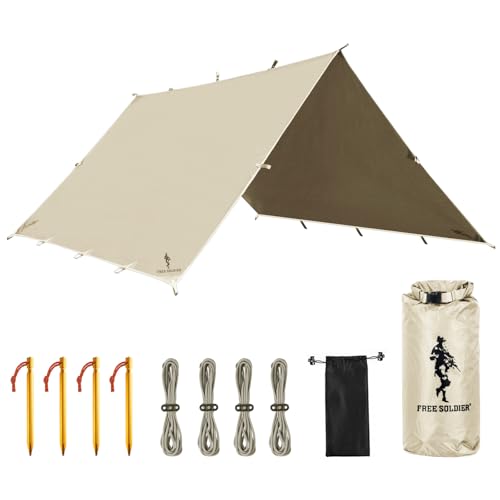FREE SOLDIER Waterproof Camping Tarp Shelter Awning | Lightweight, Compact, Quick Setup, Waterproof Sun Shelter Campingtarp,For Backpacking, Beach, Travel and Outdoor Activities - color: Beige 10×10.5ft