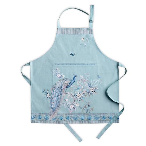 Maison d' Hermine Aprons for women with Pocket 100% Cotton (27.50"x31.50") | Adjustable Neck Strap & long ties Apron Men Chef Wedding Cooking Gardening Server Maid - color: 022 - Peacock Utopia - Pastel Turquoise