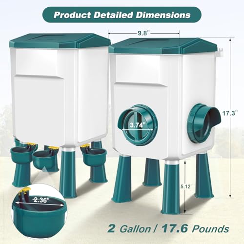 Auto No Waste Chicken Feeder and Waterer Set 2 Gallon/17.6 Pounds | Sturdy & Durable Chick Feeder and Waterer Set, Poultry Feeder Large for Hens/Ducks/Poultry - color: Blue