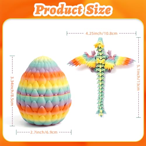 4 Pack 3D Printed Dragon Egg - Small Scale Egg with Winged Dragon Inside, Surprise 3D Printed Gift Toy, Desk Executive Pet, Figurine Decor - color: Rainbow Series