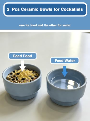2 Pcs Bird Food Bowl Ceramic Bowls for Birds Small Parakeet Food Bowl Parrot Feeding Cups, Bird Cage Feeder for Parakeets Conure Cockatiels Lovebird Budgie (Blue)