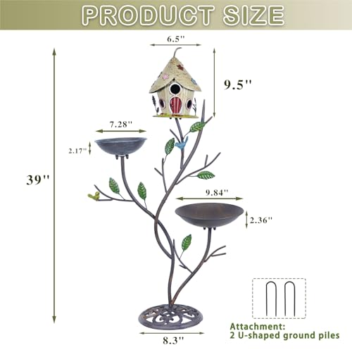 39"H Metal Bird Houses,Birdhouse for Outdoors,Bird Bath for Outside | Metal Bird House Bird Feeder, Cast Iron Pedestal,3-in-1, Garden Yard Lawn Decor