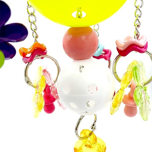Pullable Bird Plastic Ball Toys with Acrylic Pacifiers and Flowers, Colorful Parrot Toys for Medium and Large Parrot Quaker Monk Parakeet Sun Conures (Light Green) - color: Light green