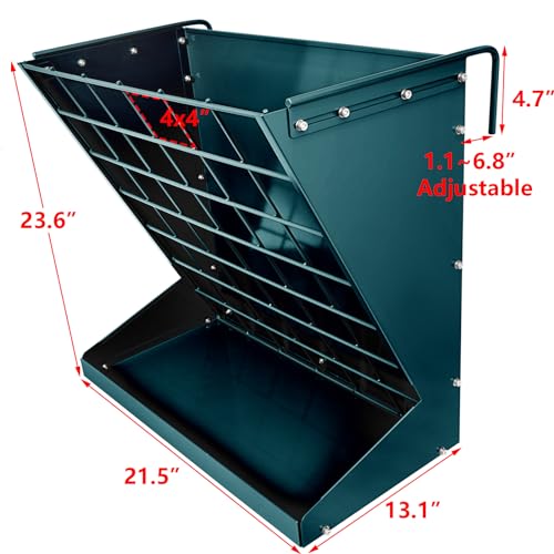 Wall Mount Hay Rack, Heavy-Duty Galvanized Metal 2 in 1 Hay and Grain Feeder, Livestock Feeder with Adjustable Distance, Hay Feeder for Goats, Sheep, Horse - color: Dark Green