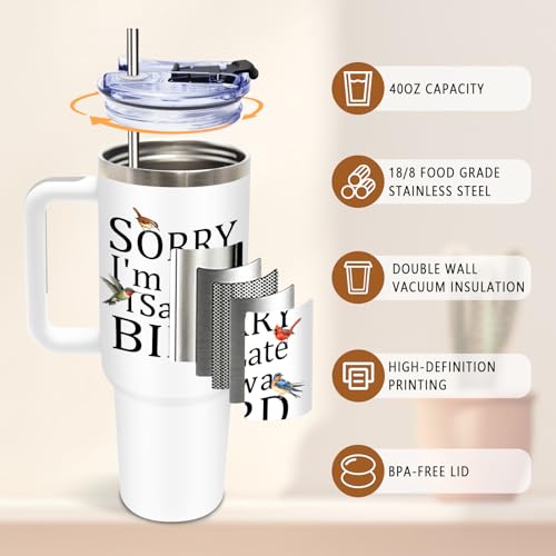 DUUV Bird Watching Tumbler 40oz, Insulated Birds Lover Gift for Women | Funny Bird Lover Cup Leakproof, Birds Watching Gift Mug, Birthday Ideal Gifts for Birders Lovers, Sorry I’m Late Bird, 1 Pack - color: Saw A Bird