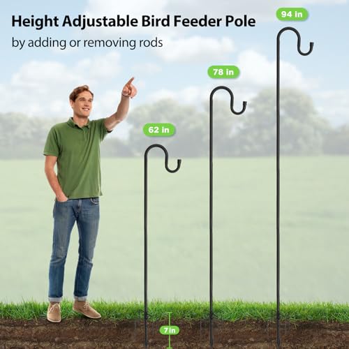Shepherds Hooks for Outdoor, 78" Bird Feeder Pole Heavy Duty, 4/5" Thick Steel Hummingbird Feeder Stand with Stable Ground Anchor, Adjustable Plant Hook Hanger for Outside Garden Yard Wedding - size: 78"