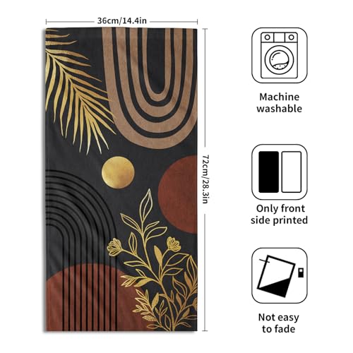 Black Boho Modern Kitchen Towels Set of 2 Abstract Mid Century Soft Absorbent Face Towels Retro Gold Leaves Tea Dish Towels Housewarming Gifts for New Home Bathroom Hotel 14"x28" - color: Black Boho