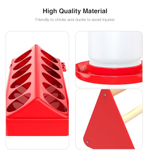 Chick Feeder and Waterer Kit - Baby Chicken Supplies with Chicks Perch, Plastic Feeder Trough and 1.2L Waterer, Chicken Starter Kit for Coop and Brooder for Small Poultry Ducks Quail - color: Red 1