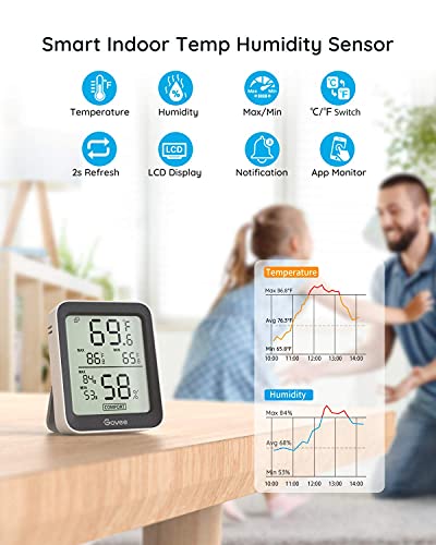 Govee Indoor Hygrometer Thermometer 2Pack H5075 with Bluetooth App Control | Room Temperature Humidity Meter, 164ft Remote Monitor, Smart Alerts, 2 Years Data Storage Export, for Bedroom Wine Cellar - color: Black, size: 2 Pack