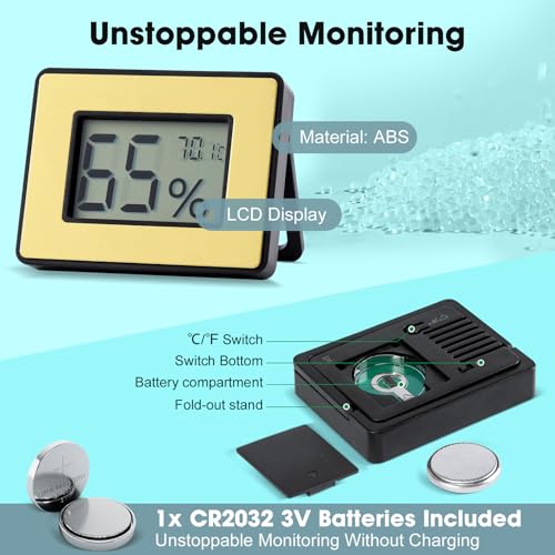 Digital Hygrometer Thermometer for Humidors, Large Display, Gold | Large display, 5-second refresh, max/min records, Fahrenheit/Celsius switch, stand for home and humidor use