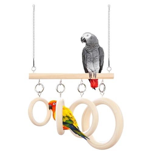 Bird Swing Rings for Cage,Hanging Bird Toys Natural Wooden,Bird Perch Climbing Toys,Parrot Perch Stand for Conure,Budgie,Cockatiel,Lovebird,Canary,Finch,Hamster,Small Pets Accessories,4-Ring (Ring) - color: Ring
