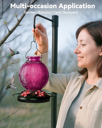 26Oz Hummingbird Feeder for Outdoors, Vintage Glass Bird Feeder with Perch, Durable & Easy to Clean, Hanging Nectar Feeder for Garden, Yard, Deck – Gifts for Women Mom (Violet) - color: Violet