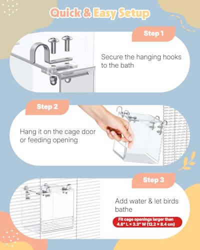 Pawfly Clear Hanging Acrylic Bird Bath for Cage, 5"×4.4"×5.1" Bird Shower Bathtub Box for Parrot, Parakeet, Cockatiel, Budgie, Canary, Lovebird & Finch