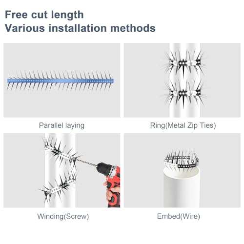 Bird Spikes 3.2 FT Anti Climb Spikes Stainless Steel Bird Squirrel Deterrent | Acts as squirrel baffles for bird feeders, stops squirrels stealing bird food - size: 3.2 FT