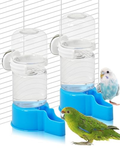 BNOSDM Automatic Bird Water Dispenser 2 Pcs No Mess Parrot Cage Water Feeder Drinker Suspended Bird Drinking Device Parakeet Cage Accessories for Budgies, Cockatiel, Conure, Canary, Finch (Blue) - color: 2 Pcs Blue Automatic Bird Water Dispenser