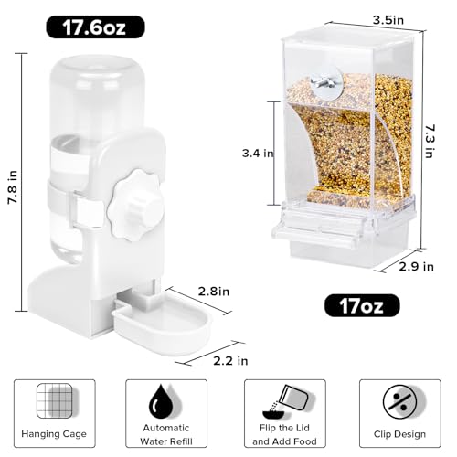 Lemtrflo No Mess Bird Feeder Water Dispenser Set, Automatic Bird Feeder | Parrot, Parakeet Cage Accessories - color: White