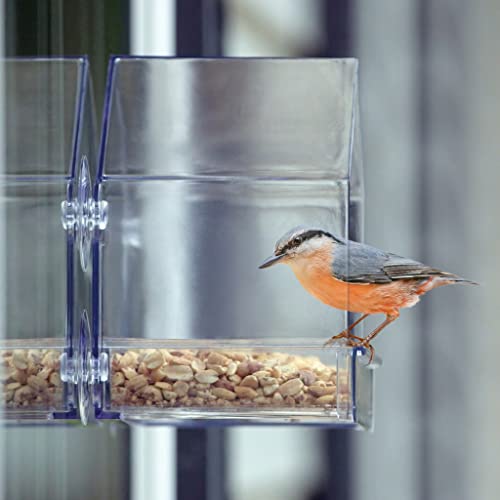 Nature's Way Win-3 Clear View Window Bird Feeder with Strong Suction Cups, Transparent Outdoor Wild Bird Seed Feeder and Décor, 2 Cup Capacity, Clear, 6.5"