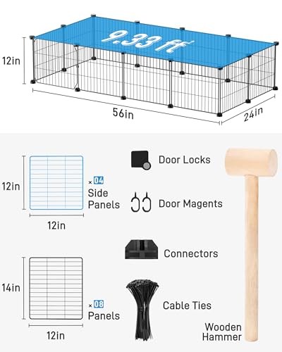 BUCATSTATE 12 Panels Guinea Pig Playpen, Rabbit Playpen Indoor, 56" L x 24" W x 12" H Small Animal Playpen with Door for Guinea Pigs, Bunny, Hedgehogs, Chinchillas - style: 12 Panels-56"x24"x12" (LxWxH)